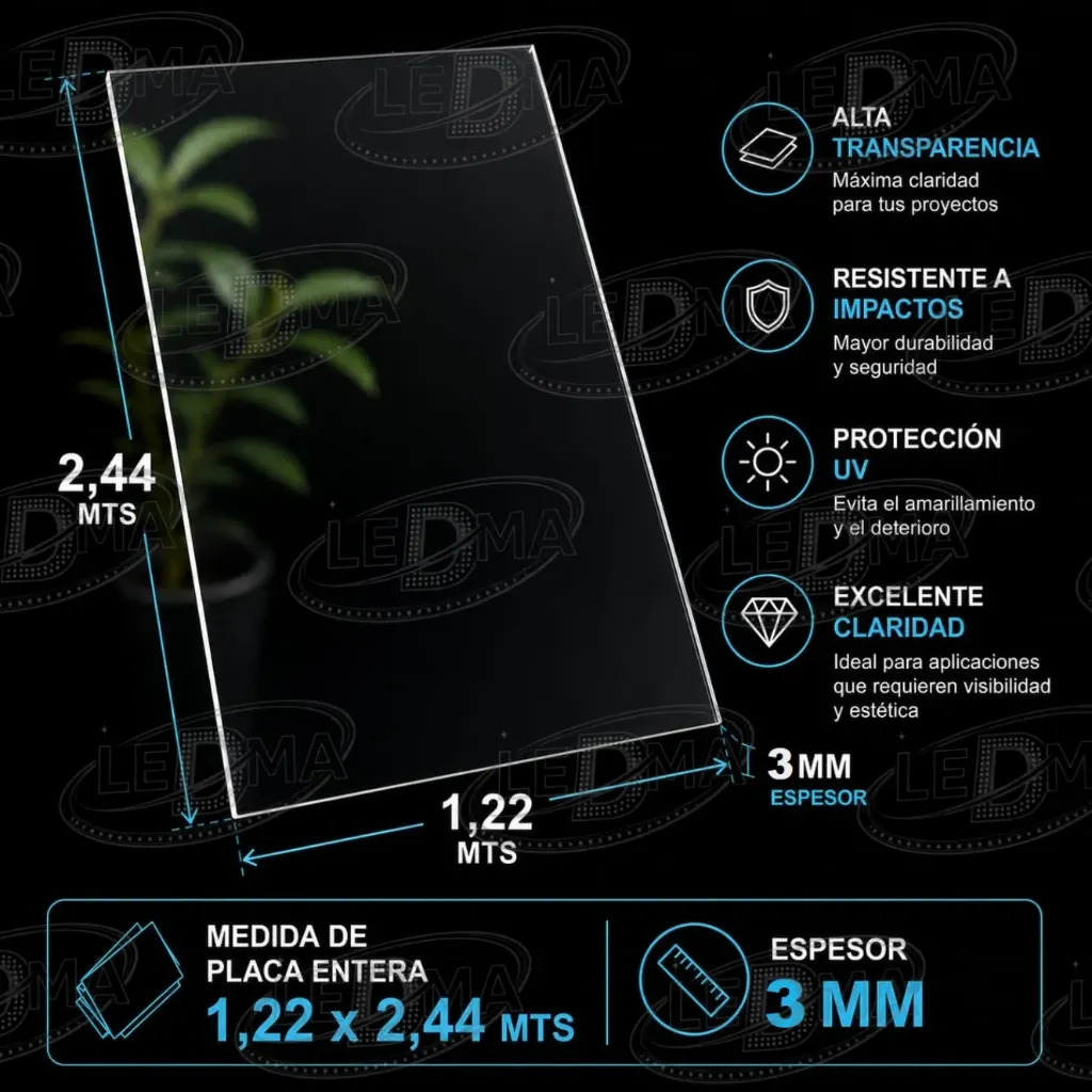 3 mm Placa  Entera Policarbonato compacto Cristal (1.22mts x 2.44mts)