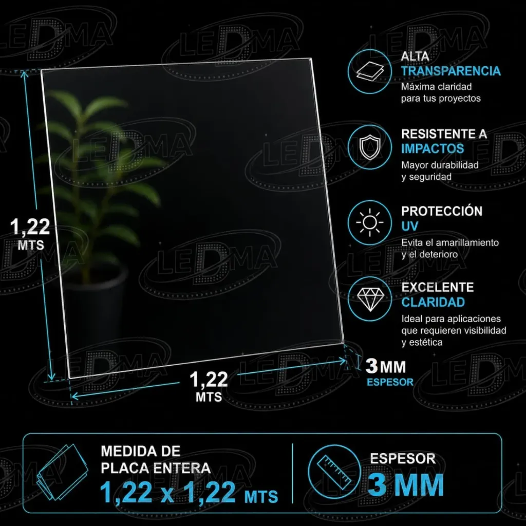 3 mm 1/2 Placa Policarbonato compacto Cristal (1.22mts x 1.22mts)