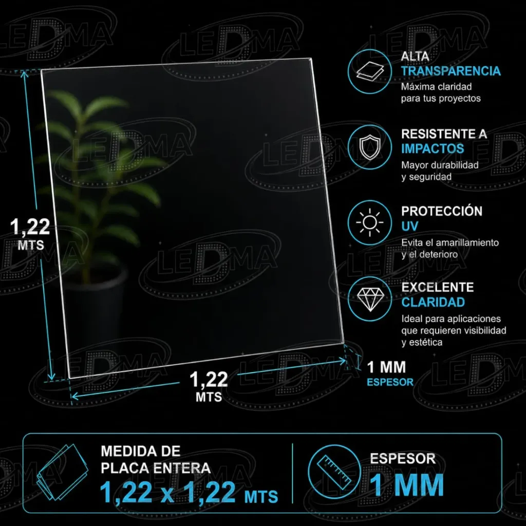 [POLI-COMP-CRIS-1MM-1/2] 1 mm 1/2 Placa Policarbonato compacto Cristal (1.22mts x 1.22mts)