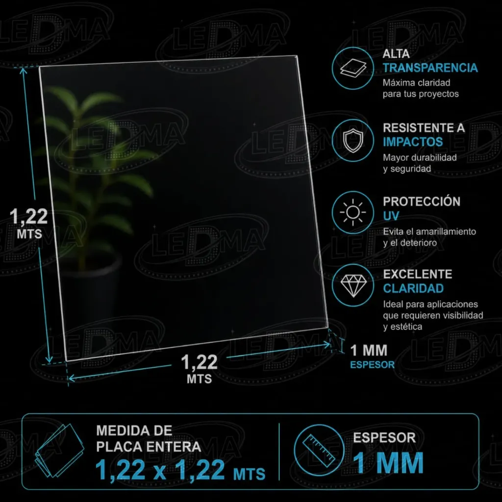 1 mm 1/2 Placa Policarbonato compacto Cristal (1.22mts x 1.22mts)