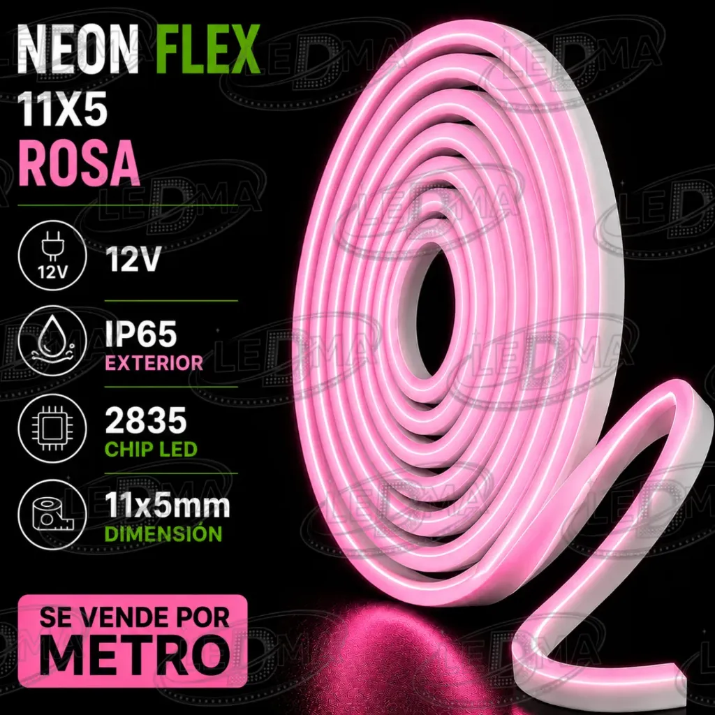 [2835-120LED-IP67-5+11MM 12V] 11x5 Neon Flex - ROSA - 12v - ip65 exterior - 2835  X METRO