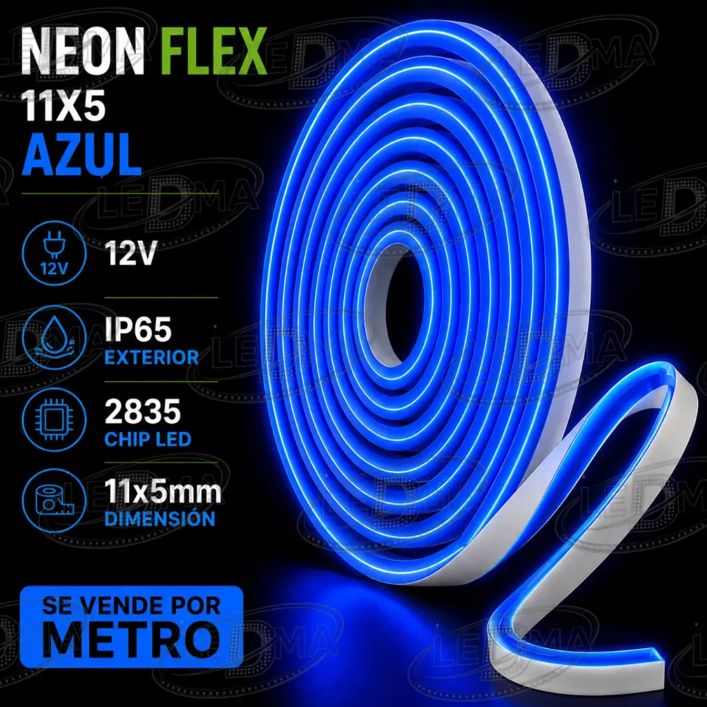 [2835-120LED-IP67-5+11MM 12V] 11x5 Neon Flex - AZUL - 12v - ip65 exterior - 2835  X METRO