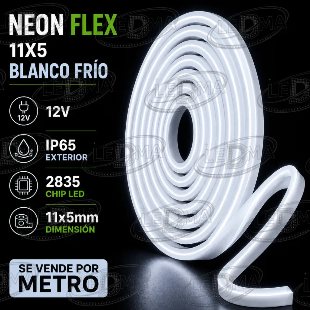 [2835-120LED-IP67-5+11MM 12V] 11x5 Neon Flex - B.FRIO - 12v - ip65 exterior - 2835  X METRO