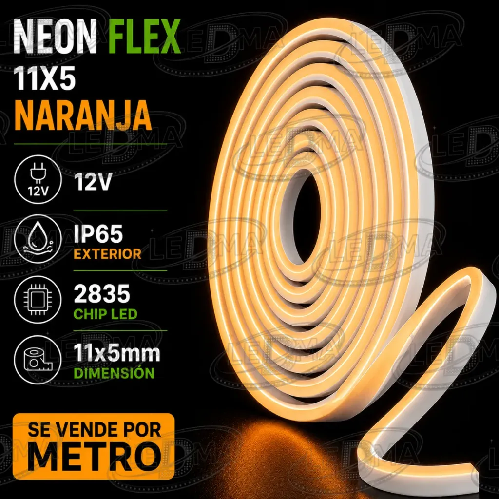 [2835-120LED-IP67-5+11MM 12V] 11x5 Neon Flex - NARANJA - 12v - ip65 exterior - 2835  X METRO