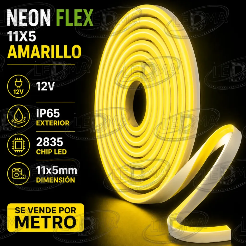 [2835-120LED-IP67-5+11MM 12V] 11x5 Neon Flex - AMARILLO - 12v - ip65 exterior - 2835  X METRO