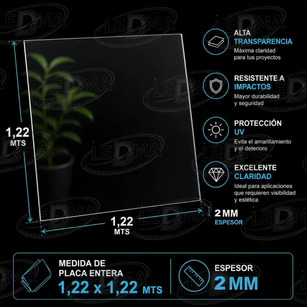[POLI-COMP-CRIS-2MM-1/2] 2 mm 1/2 Placa Policarbonato compacto Cristal (1.22mts x 1.22mts)