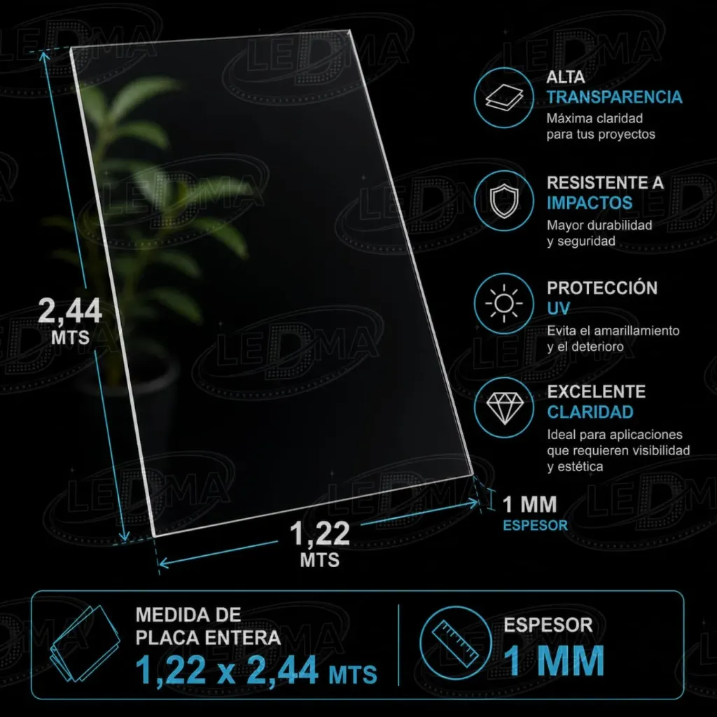 1 mm Placa  Entera Policarbonato compacto Cristal (1.22mts x 2.44mts)