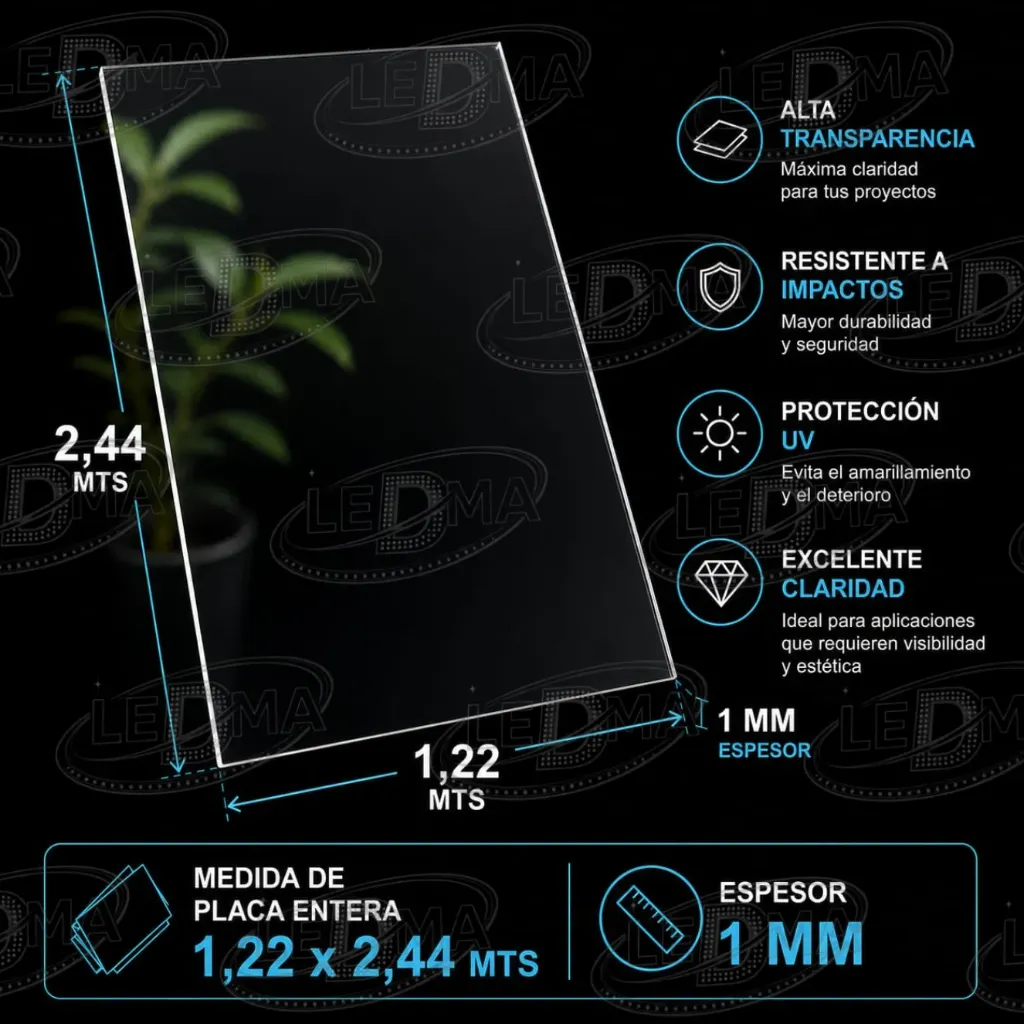 [POLI-COMP-CRIS-1MM-ENTERA] 1 mm Placa  Entera Policarbonato compacto Cristal (1.22mts x 2.44mts)
