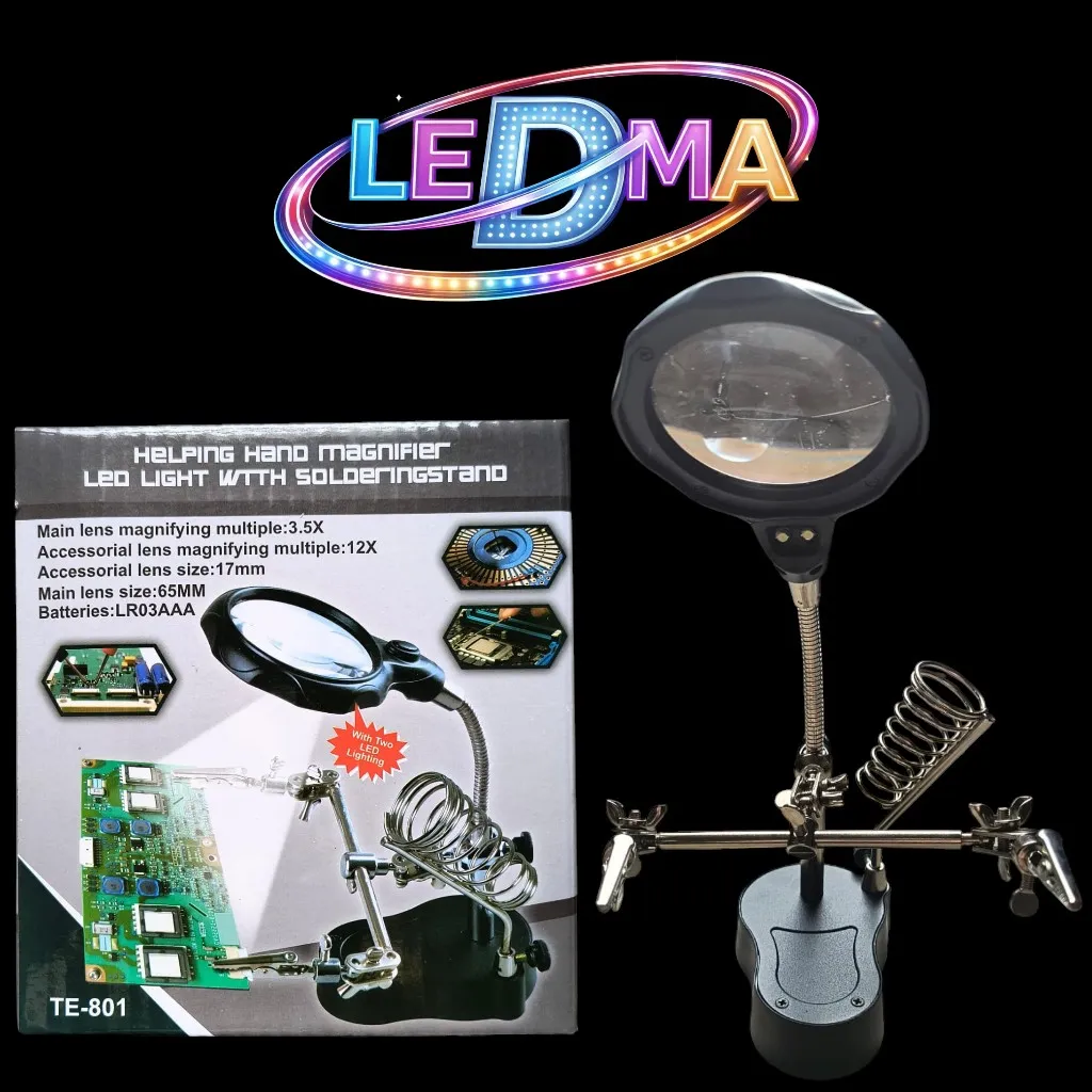 [TE801] Soporte para Cautin con Lupa y Luz - Tercera mano TE-801