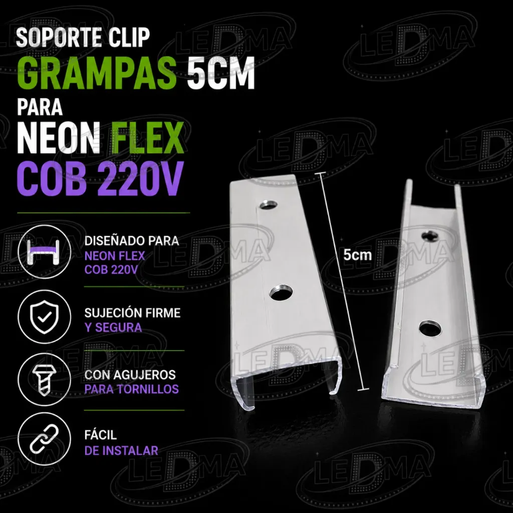 [P-COB-5cm] Soporte clip Grampcas 5cm para Neon Flex COB 220V