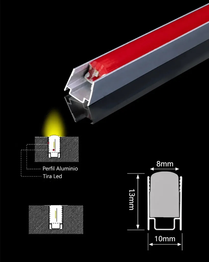 [P-6*12-1M] Perfil Aluminio 1mts para Neon Flex 12x6