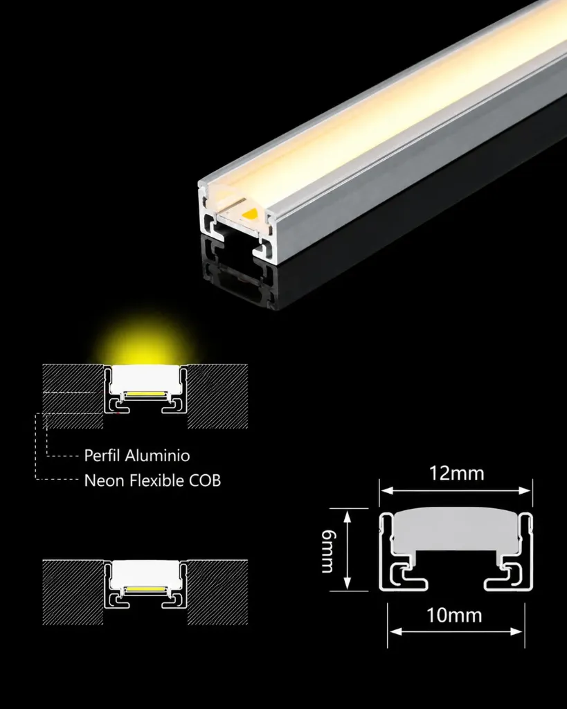 [P-COB-1M] Perfil Aluminio 1mts para Neon Flex COB