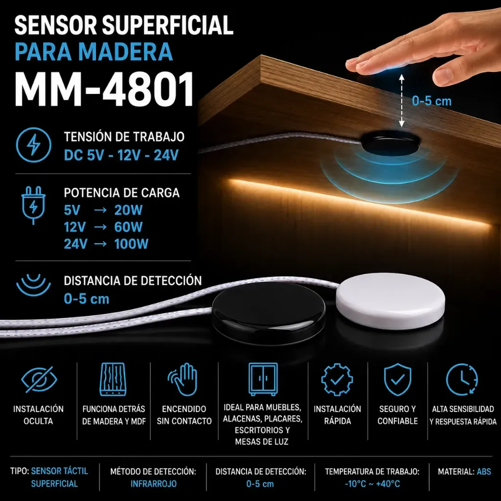 [mm-4801] Sensor Táctil Superficial para Mesada de Madera – 5V/12V/24V
