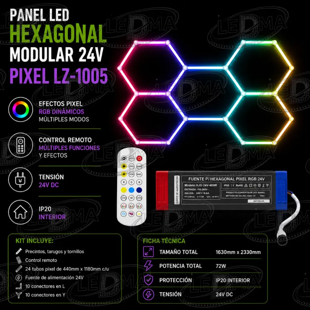 [LZ-1005] Panel LED Hexagonal Modular 24V - PIXEL LZ-1005