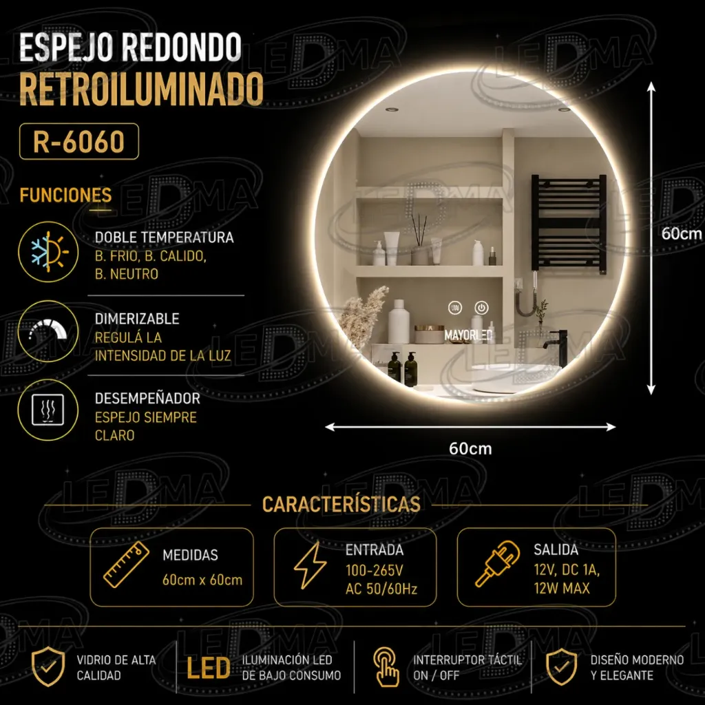 [R-6060] Espejo Redondo Retroiluminado LED (R-6060)