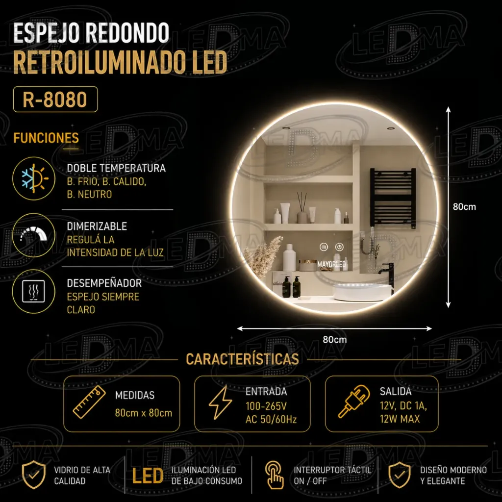 [R-8080] Espejo Redondo Retroiluminado LED (R-8080)
