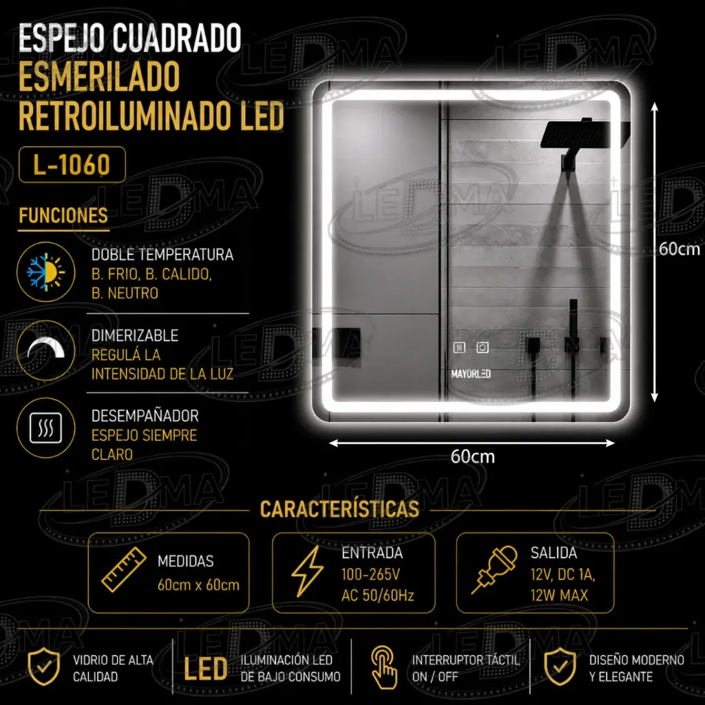 [L-1060] Espejo Cuadrado Esmerilado Retroiluminado LED (L-1060)