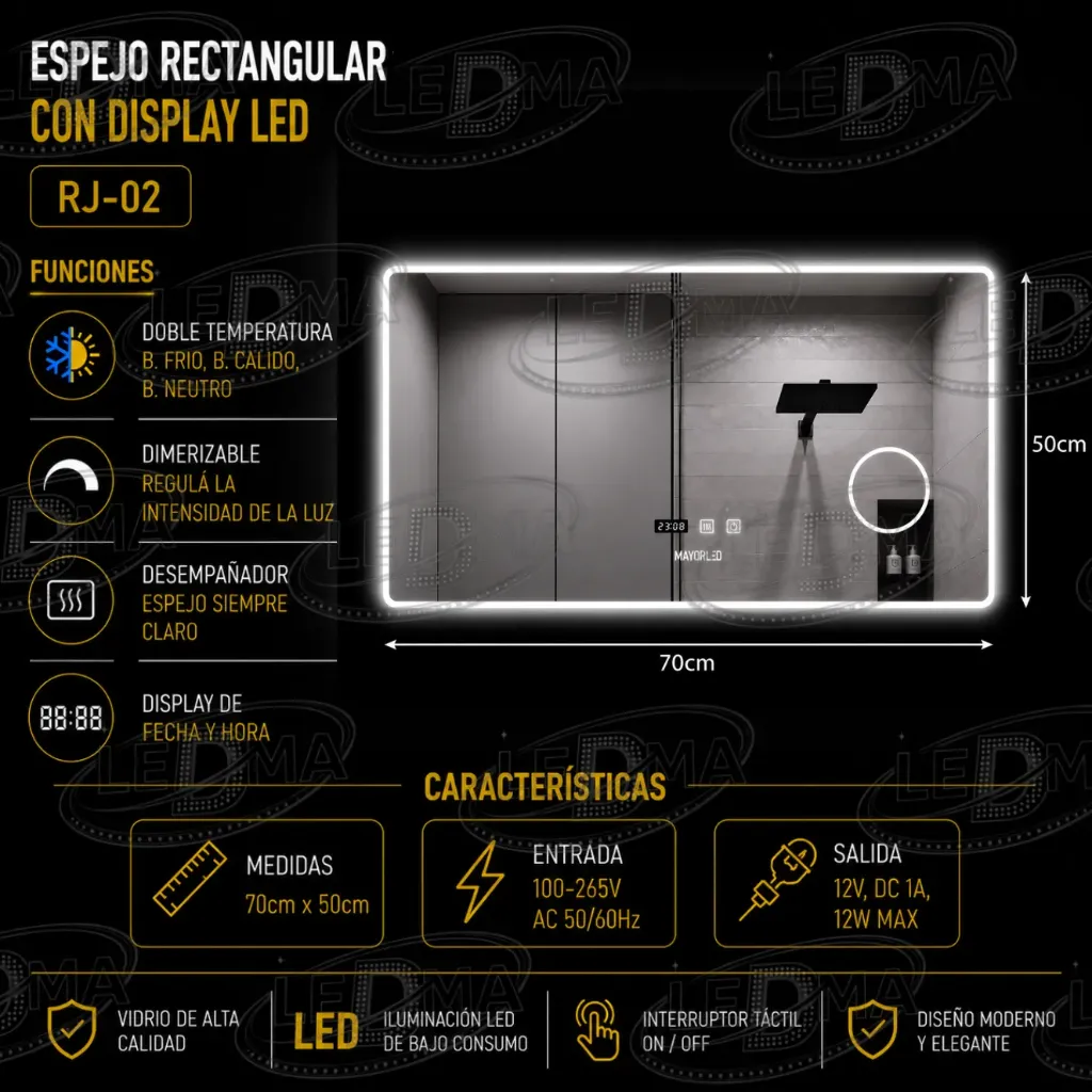 [RJ-02] Espejo Rectangular con display LED (RJ-02)