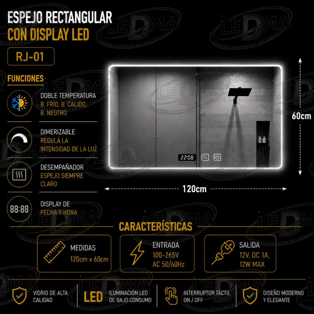 [RJ-01] Espejo Rectangular con display LED (RJ-01)