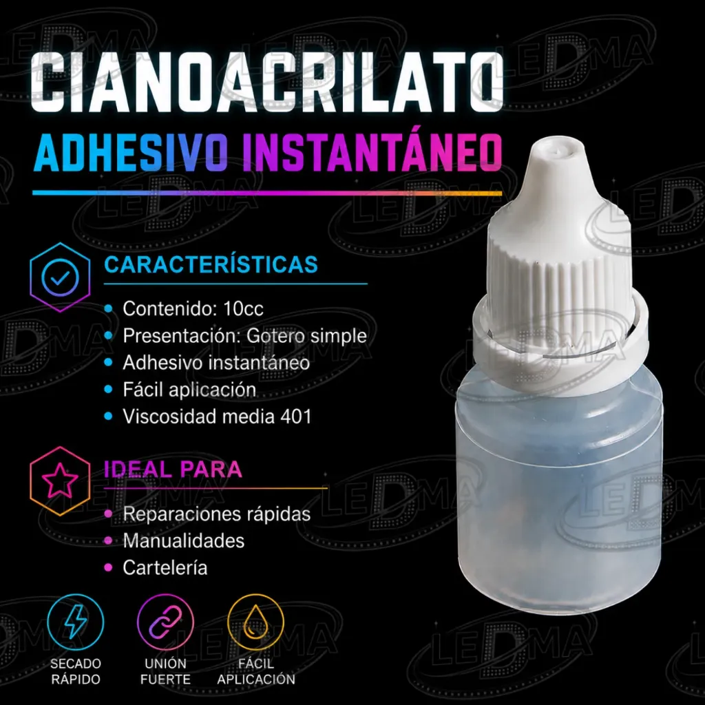 Cianoacrilato Adhesivo Instantáneo 401 viscocidad media 10cc
