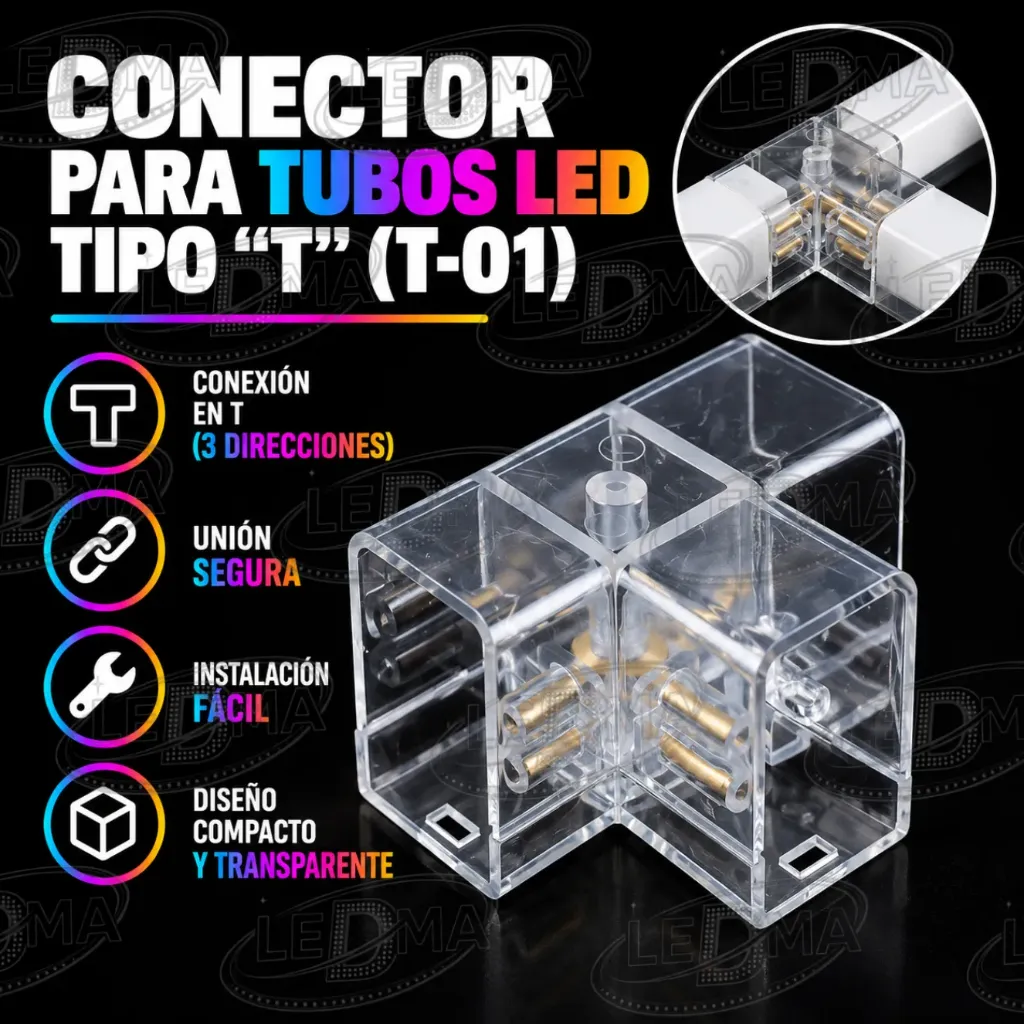 [T-01] Conector para tubos led tipo "T"